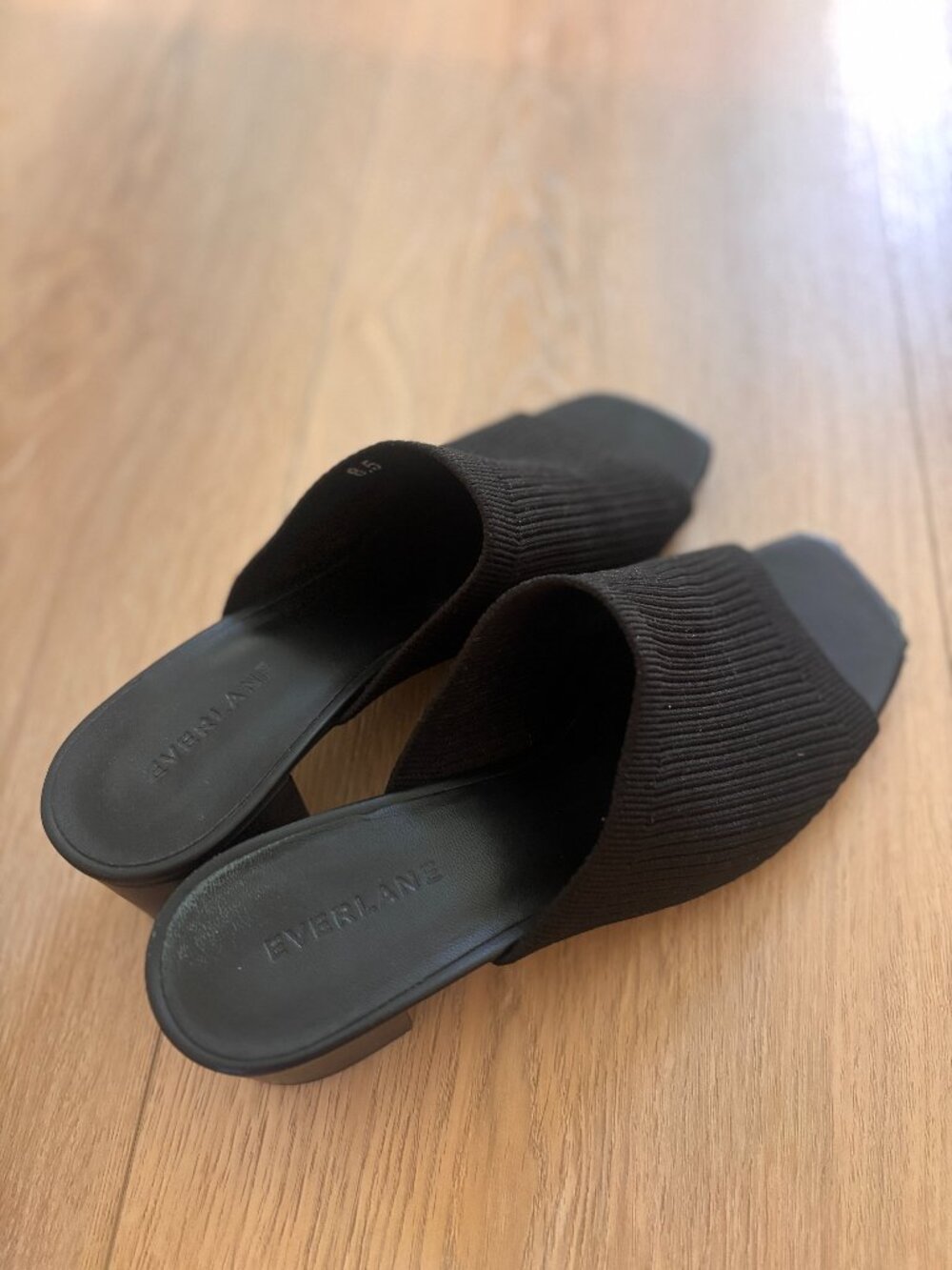 Everlane 'Glove' Mule Slides in 'Reknit' Chunky Block Heel, Black, Size 8.5